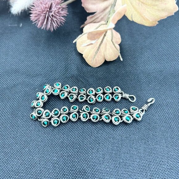 Vintage Handmade Captive beads Silver Tone Natural Emerald Stones Bracelet - Picture 1 of 4